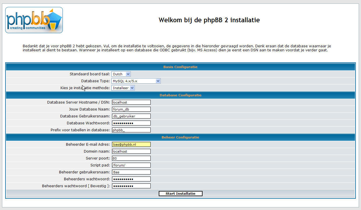 Installatieformulier